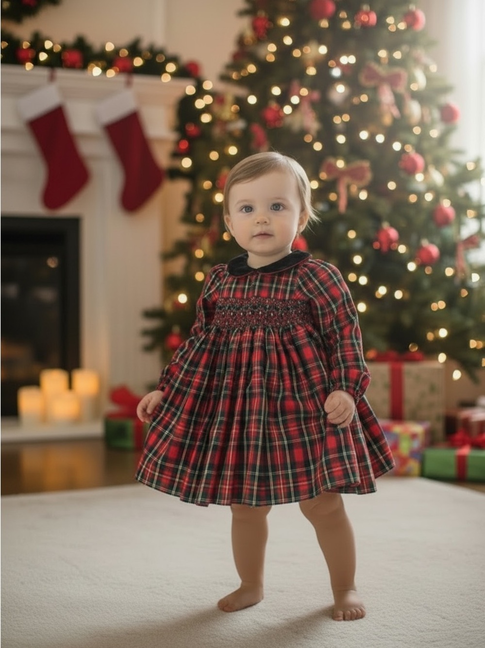 Girls vintage Christmas plaid dress
